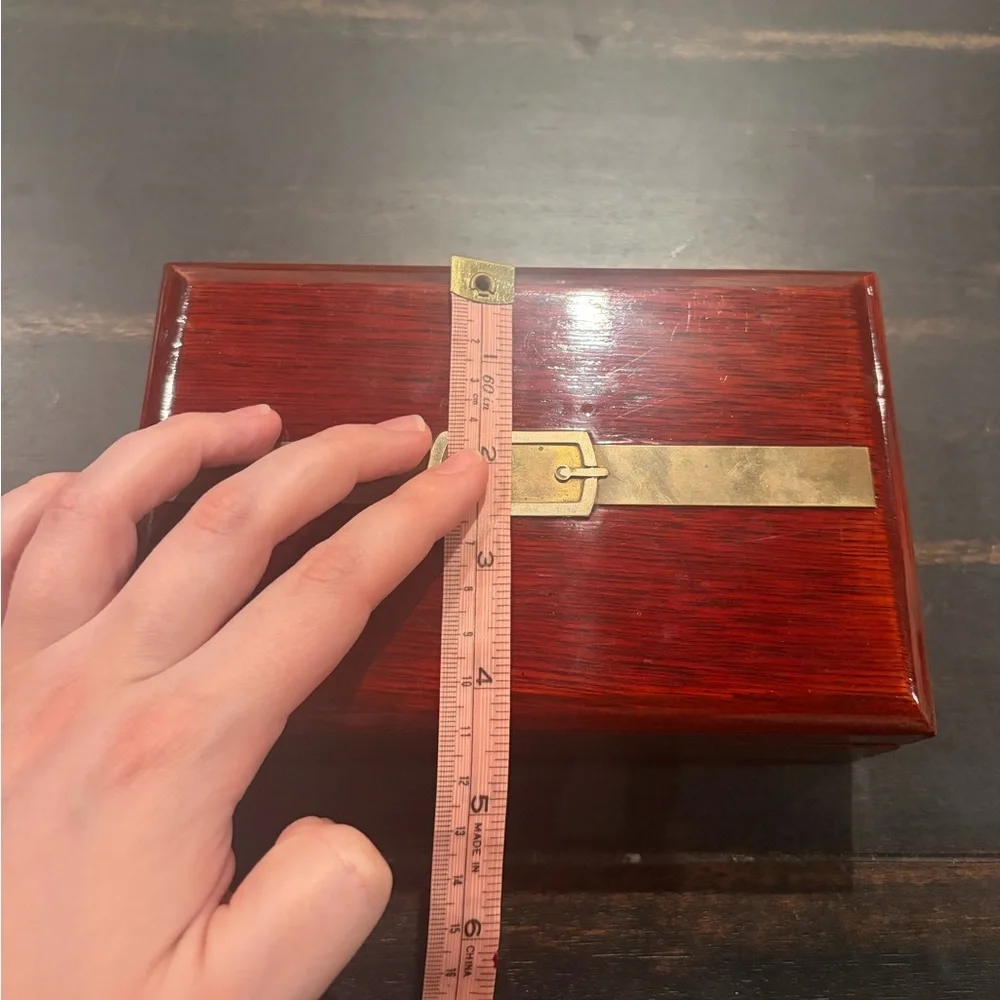 Vintage Belted Cherry Wood Jewelry Box